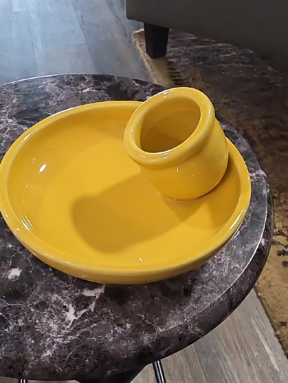 Williams-Sonoma Bright Yellow Ceramic Plate with Ring Detail